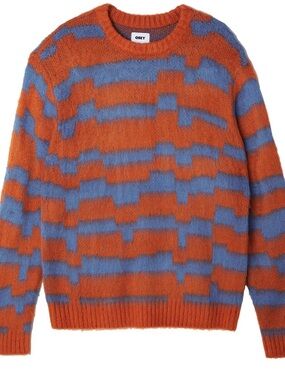 OBEY Sweater Ginger Multi Fuzzy Geometric Knit NWT XL fallwear cozy orange blue